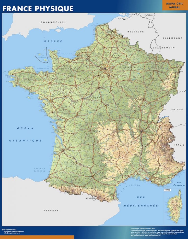 Map of France physical | Kaarten voor Nederland. Netmaps NL