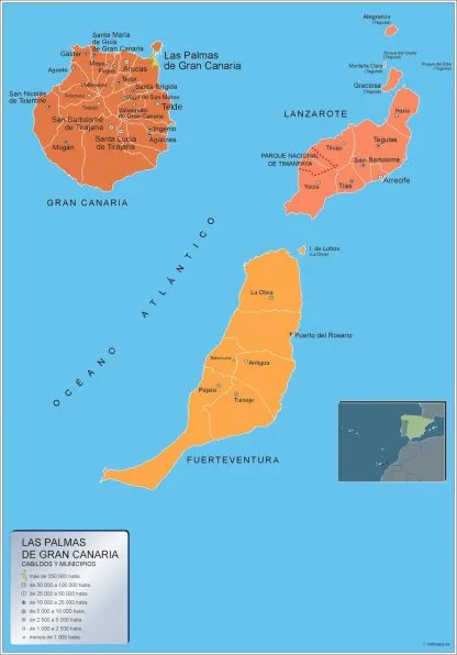 Municipalities Las Palmas Gran Canaria map from Spain