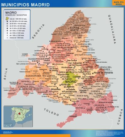 Municipalities Madrid map from Spain