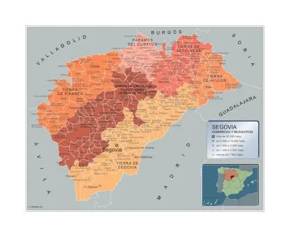 Municipalities Segovia map from Spain