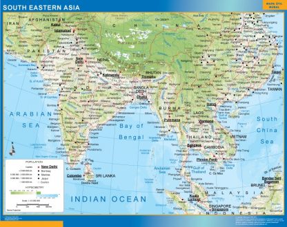 south eastern asia wall map